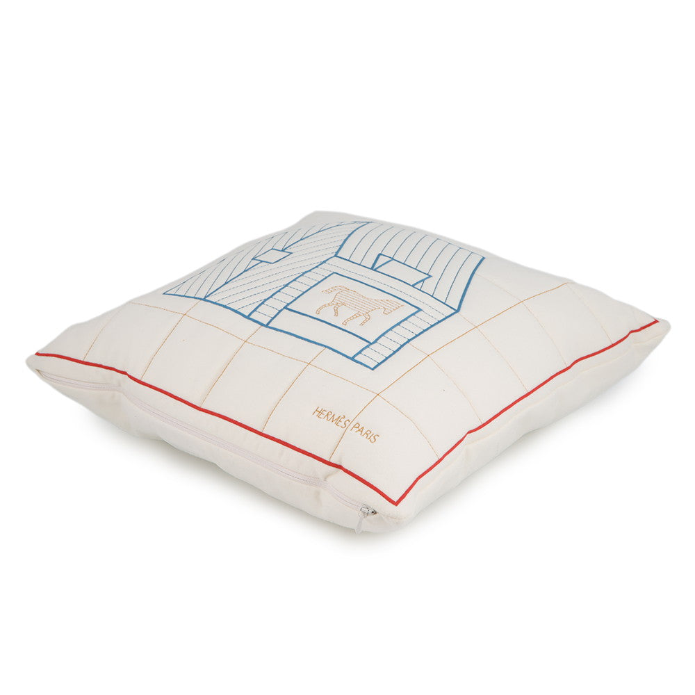 HERMES Bag Cushion Blue・Bread Wool97% Cashmere3% Size 43x43