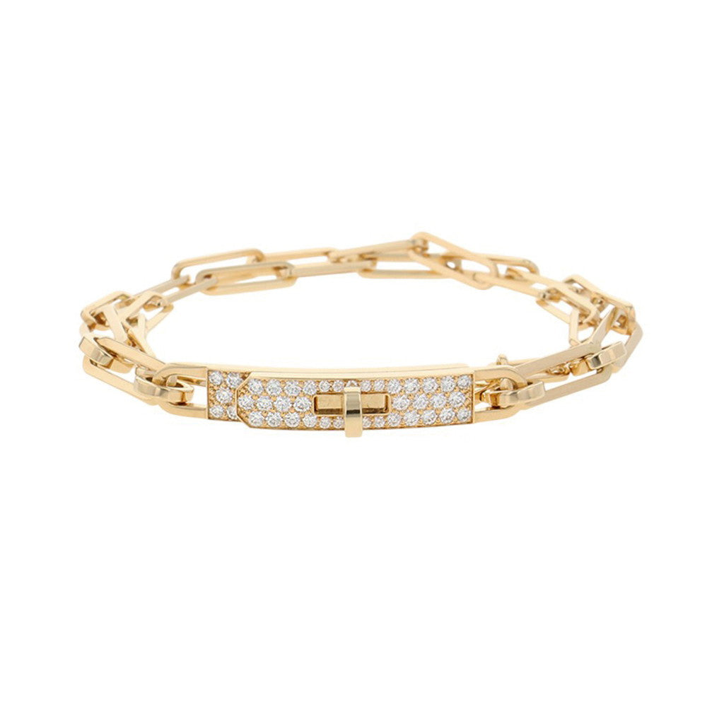 HERMES Kelly Chain Double Bracelet Choker 18K Yellow Gold
