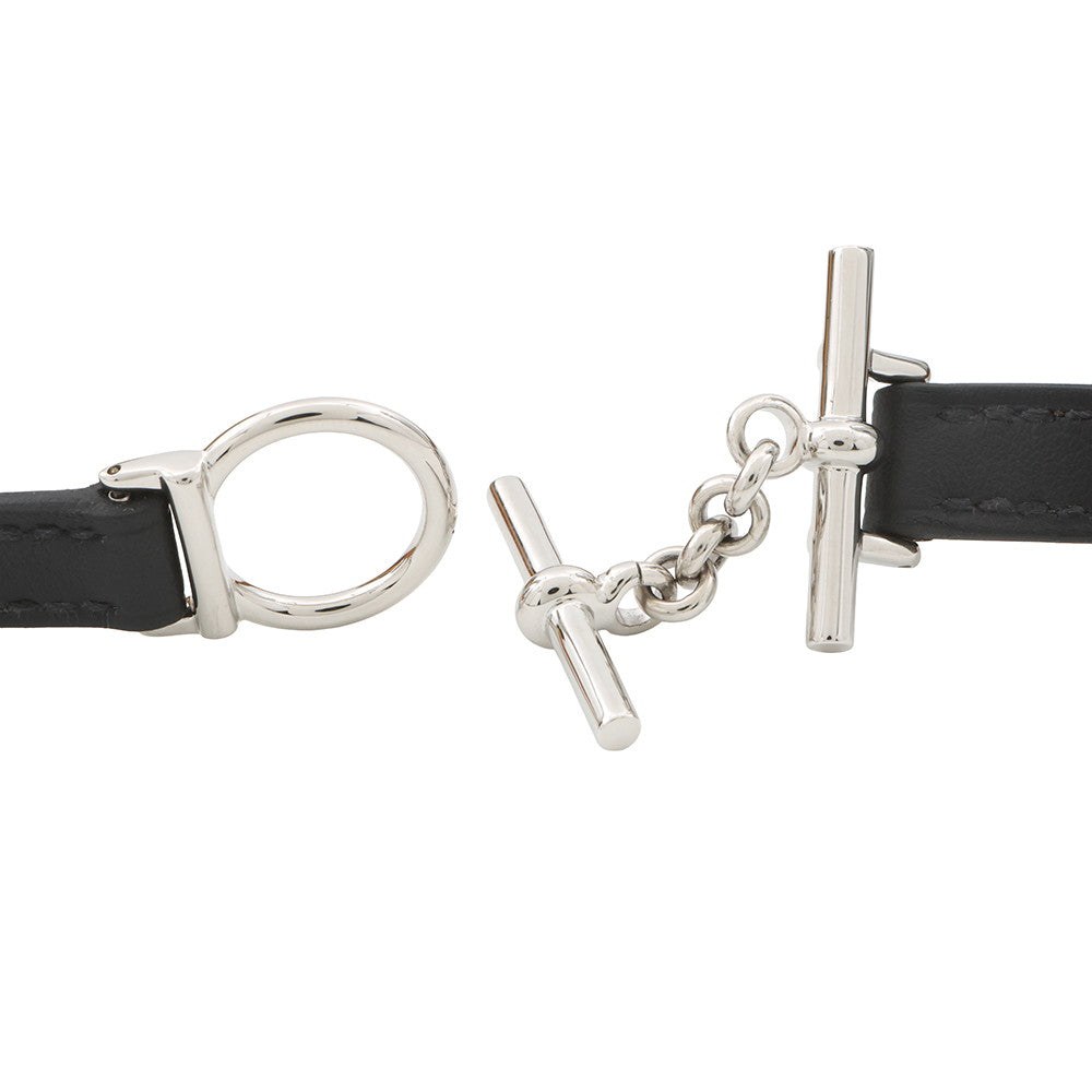 HERMES Leather Bracelet "Croisière" Double Tour Size T3 Black Swift Leather