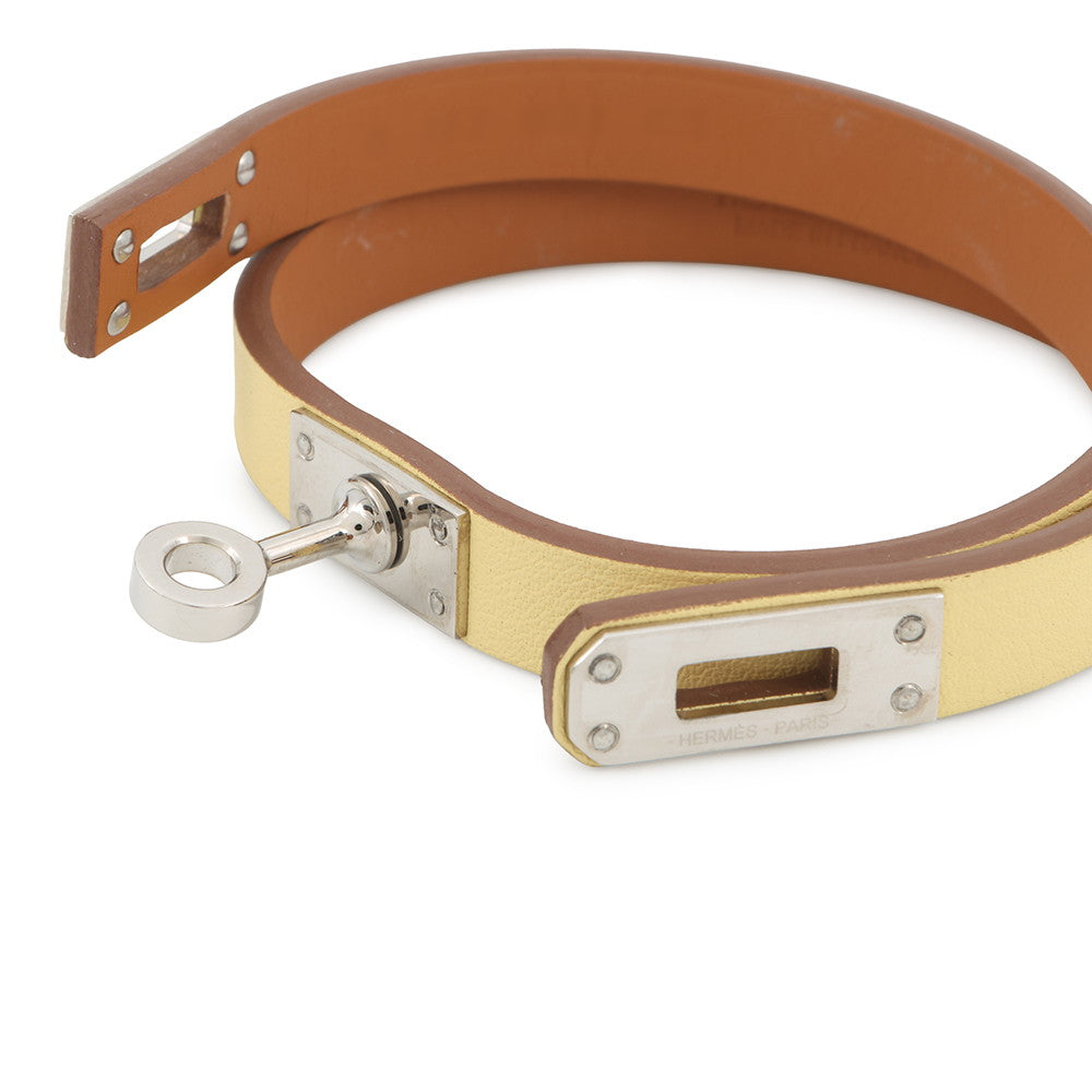 HERMES Kelly Duble Tour Bracelet Size T2 Jaune Poussin Swift Leather