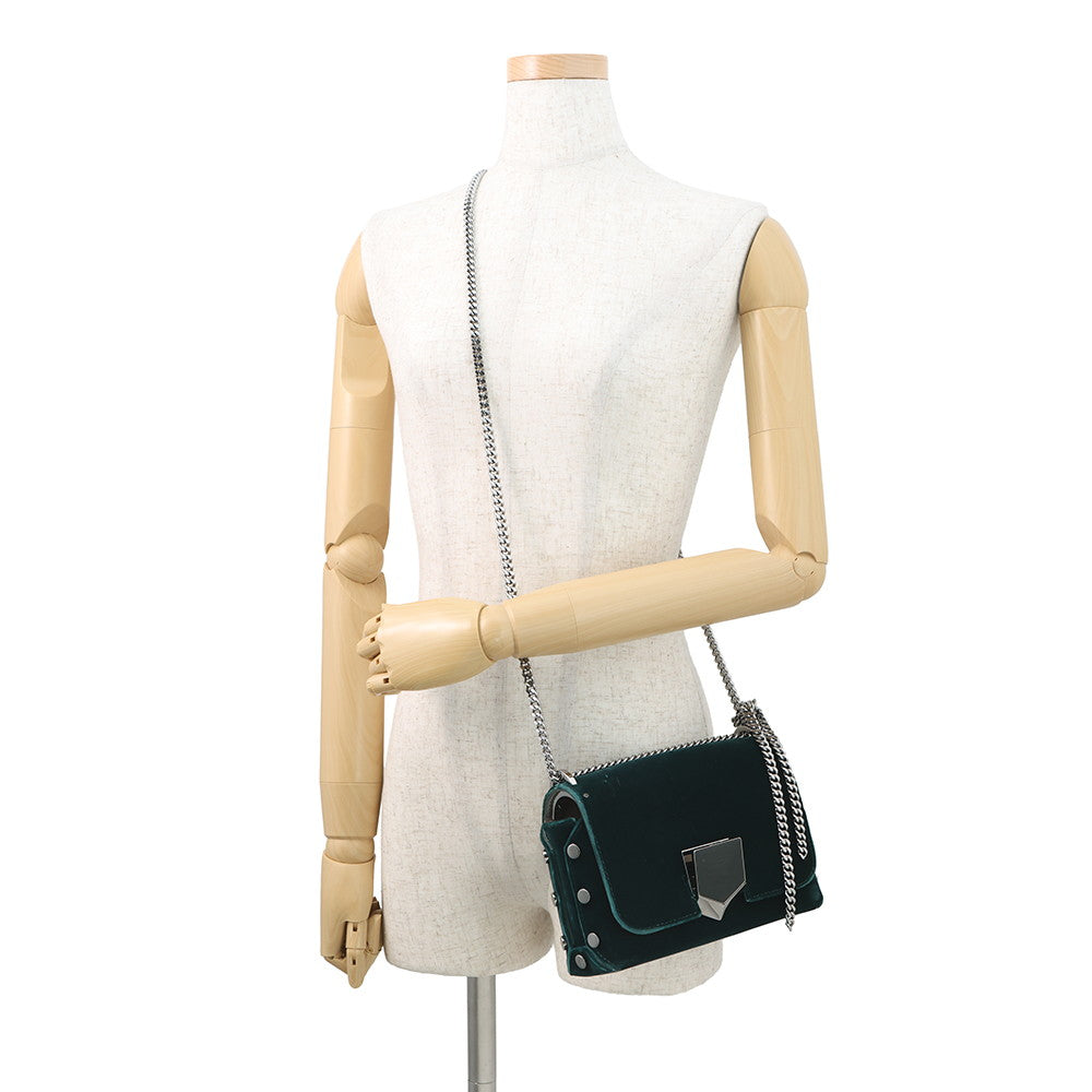 JIMMY CHOO LOCKETT PRETITE ChainShoulder Bag Green Velour