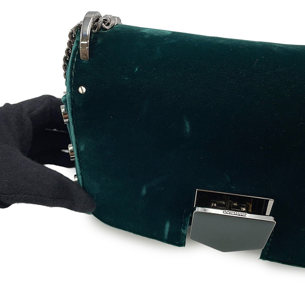 JIMMY CHOO LOCKETT PRETITE ChainShoulder Bag Green Velour