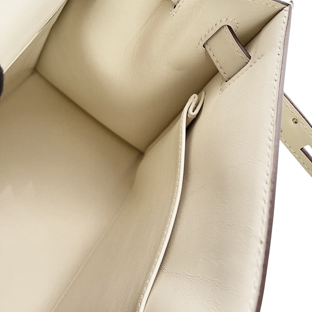 HERMES Kelly Sellier Nata / Jaune Citron Toile H Swift Leather Size 28