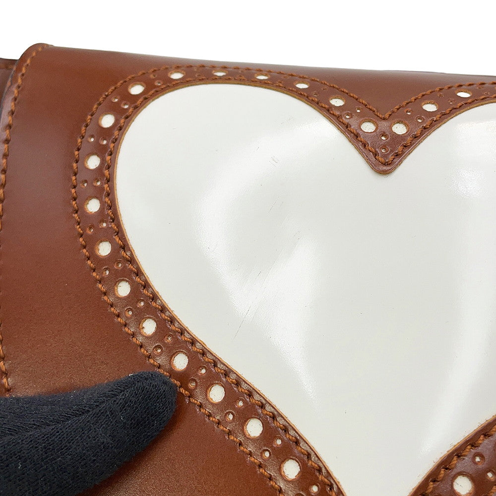 LOEWE Heart Motif Gate Dual Shoulder Bag Brown/White Leather Size Mini