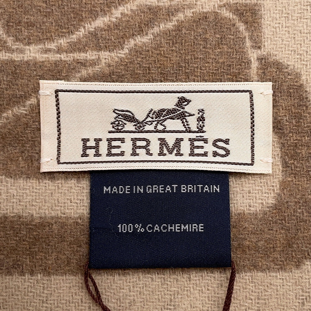 HERMES Cashmere Scarf Clic Se Nue Marron Grasset/Craie Cashmere100%