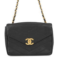 CHANEL Chevron Flap ChainShoulder Bag Black Caviar Leather