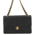 CHANEL Matelasse Single Flap ChainShoulder Bag Black Caviar Leather Size 25