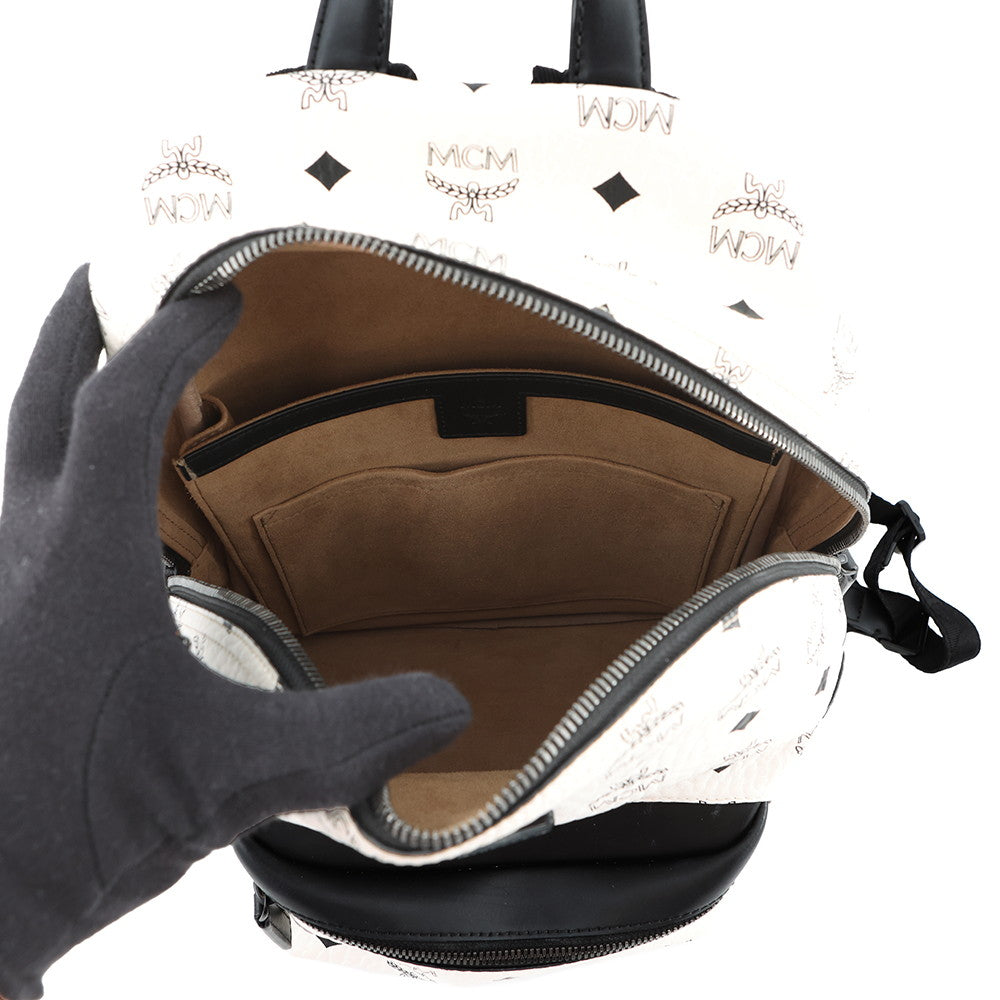 MCM Visetos Stark Backpack White/BlackMMKCSVE02WT001 Leather