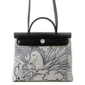 HERMES Herbag Zip Pegasus Pop Black/Blue Indigo/Ecru Toile H Vache Hunter Leather Size PM