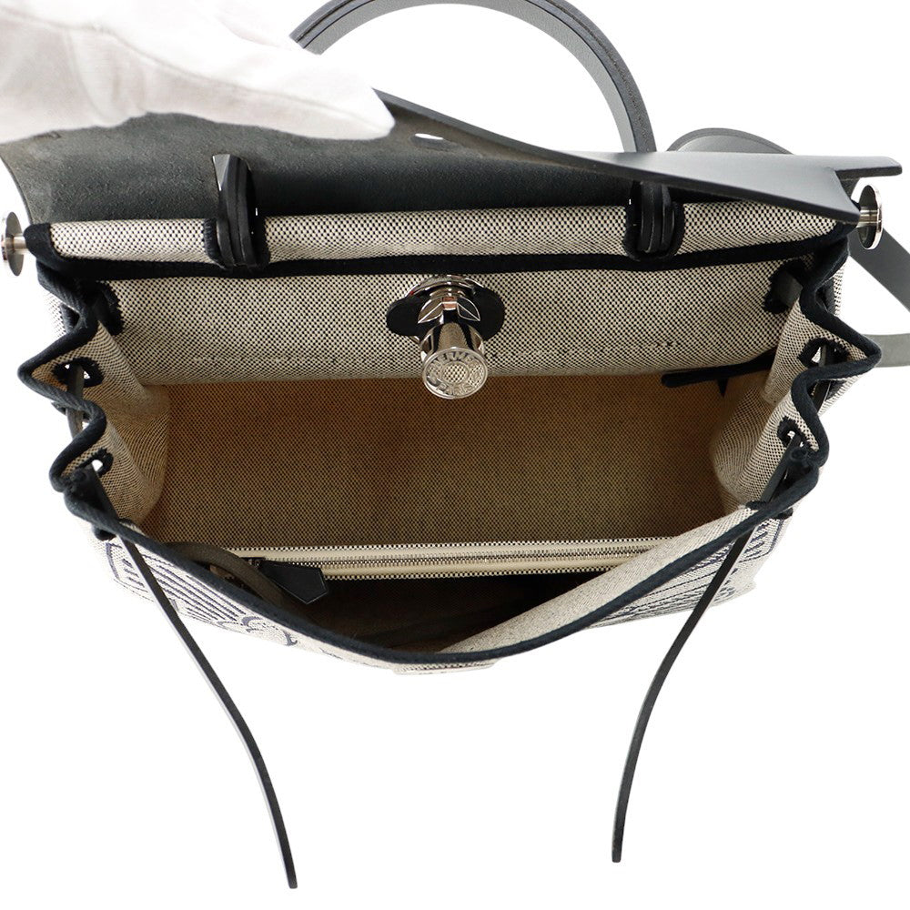 HERMES Herbag Zip Pegasus Pop Black/Blue Indigo/Ecru Toile H Vache Hunter Leather Size PM