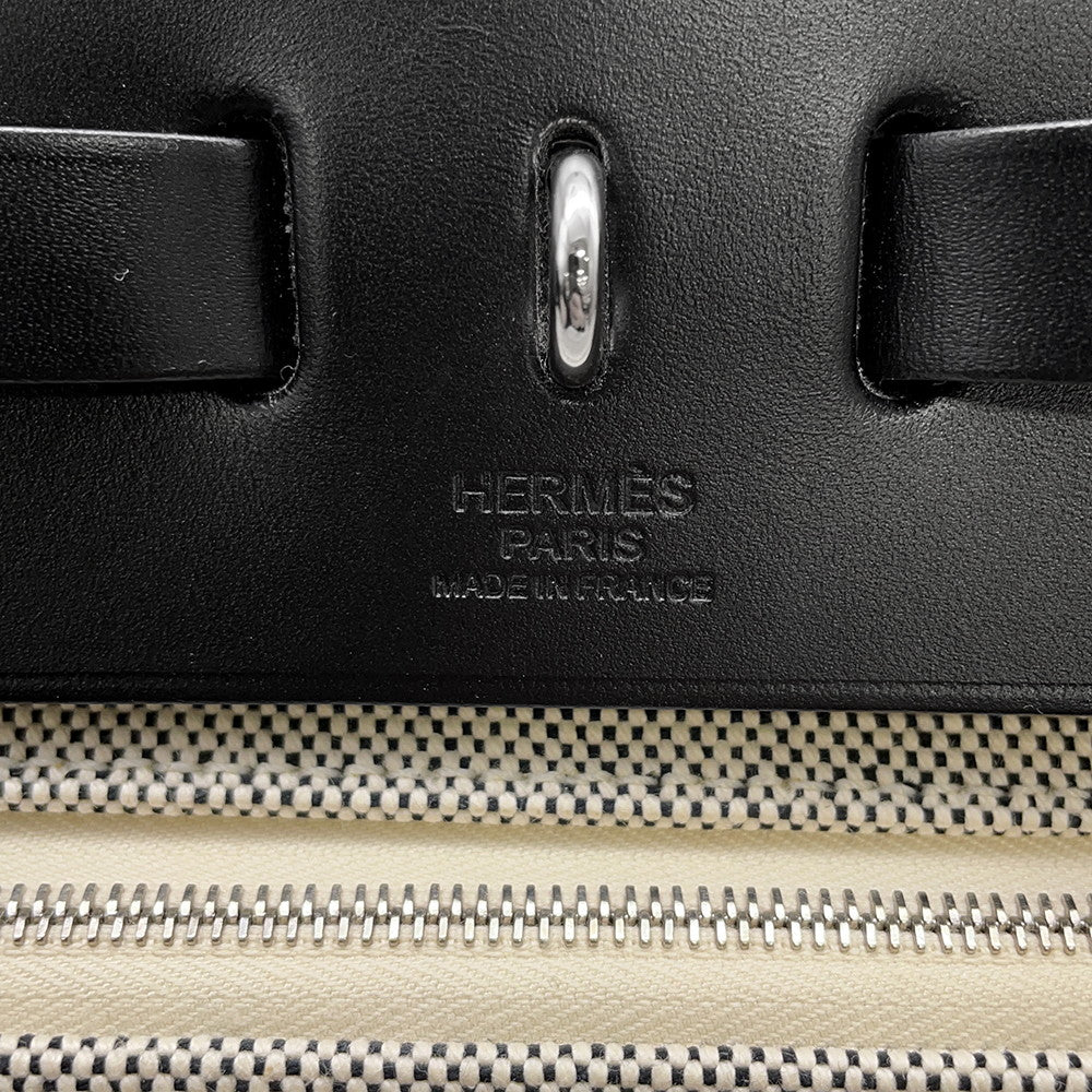 HERMES Herbag Zip Pegasus Pop Black/Blue Indigo/Ecru Toile H Vache Hunter Leather Size PM