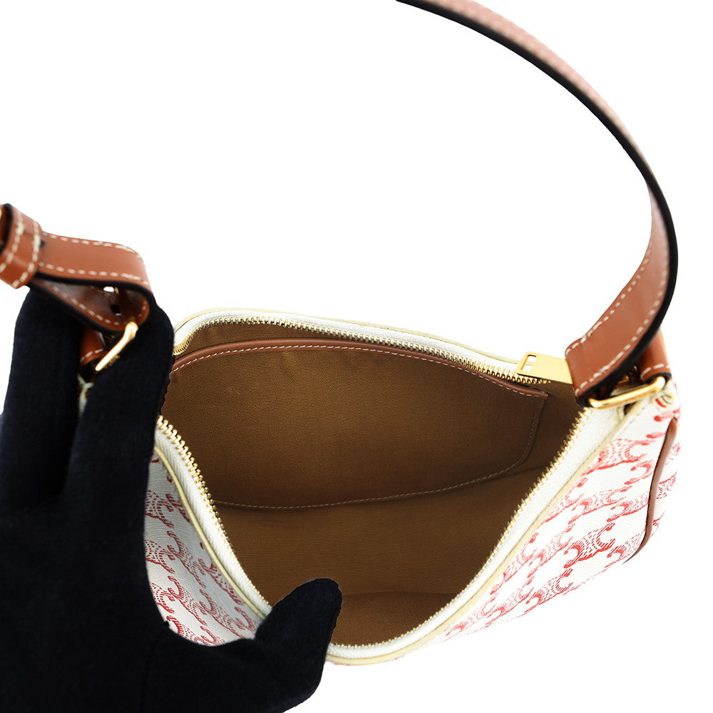 CELINE Ava Triomphe One Shoulder Bag Ivory/Red193952 PVC Leather