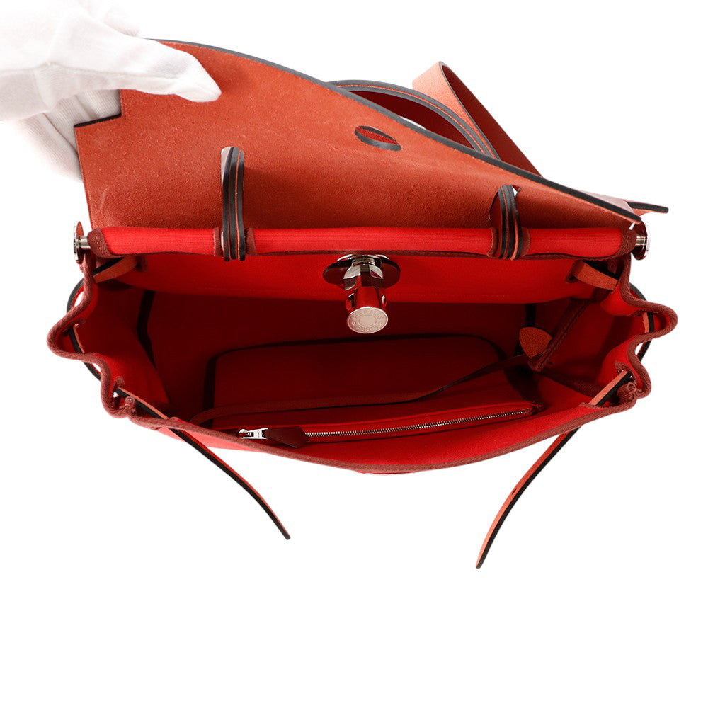 HERMES Herbag zip RougeSellier Toile Officier Box Calf Leather Size PM