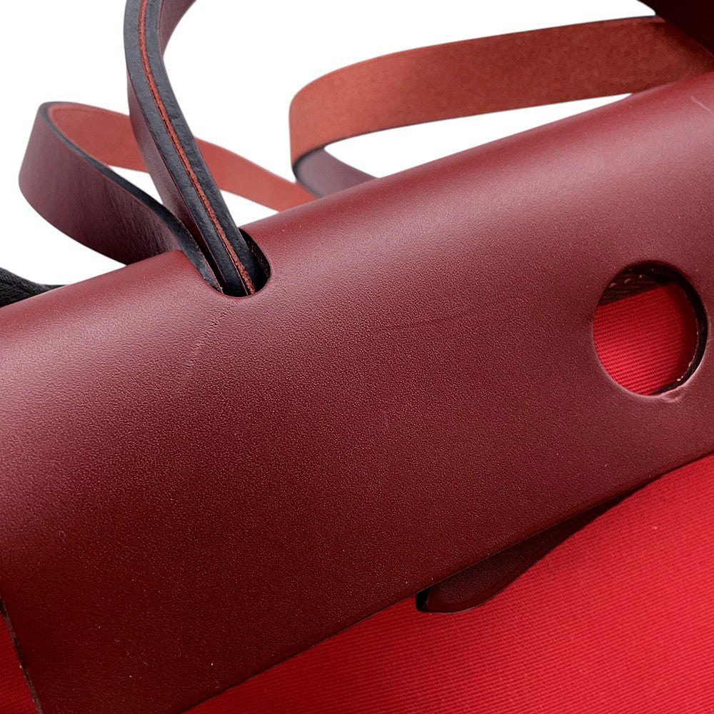 HERMES Herbag zip RougeSellier Toile Officier Box Calf Leather Size PM
