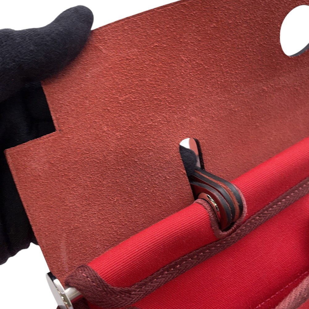HERMES Herbag zip RougeSellier Toile Officier Box Calf Leather Size PM