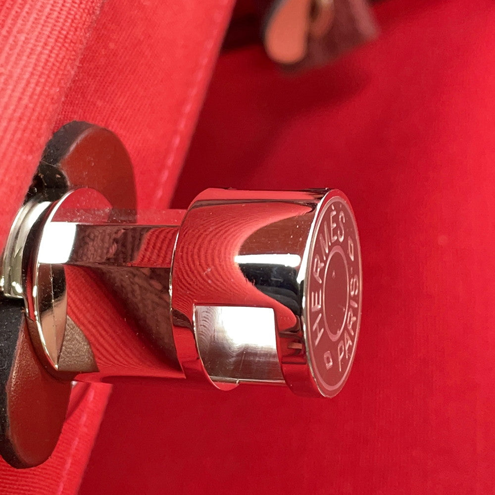 HERMES Herbag zip RougeSellier Toile Officier Box Calf Leather Size PM