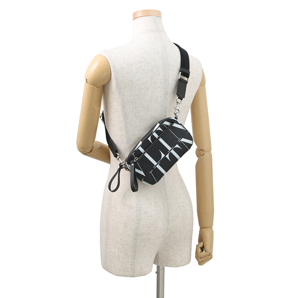 Valentino Garavani Full logo Shoulder Bag Black/White Leather