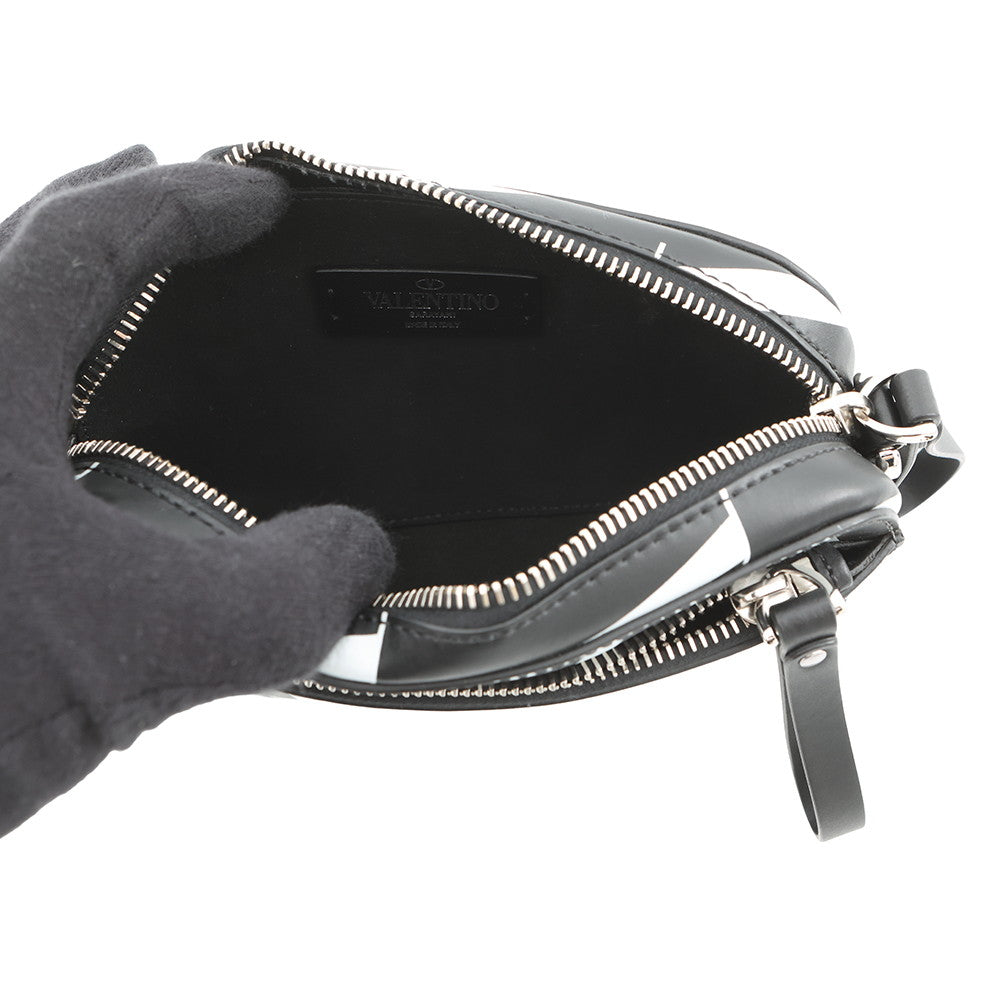 Valentino Garavani Full logo Shoulder Bag Black/White Leather