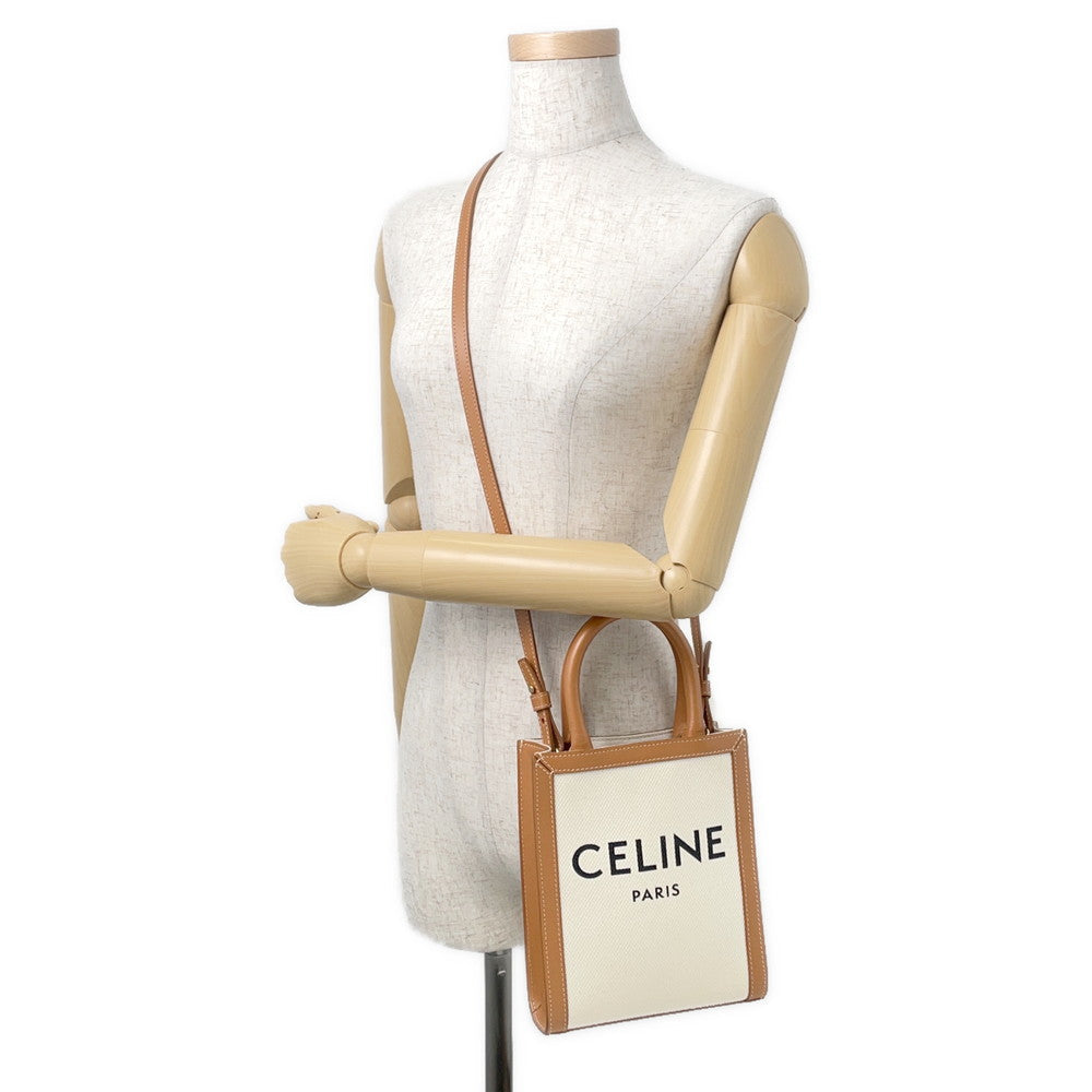 CELINE Vertical Cabas 2-way Tote Natural/Tan193302 Canvas Leather Size Mini