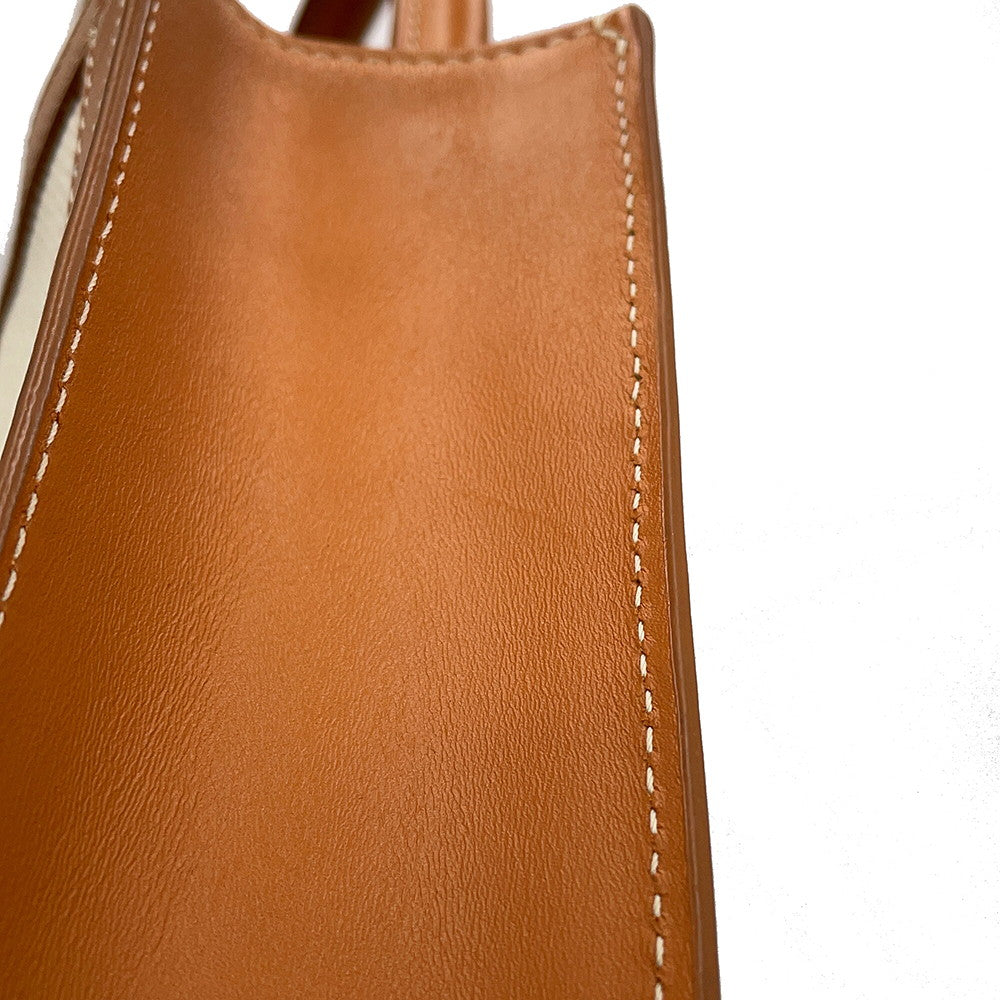 CELINE Vertical Cabas 2-way Tote Natural/Tan193302 Canvas Leather Size Mini