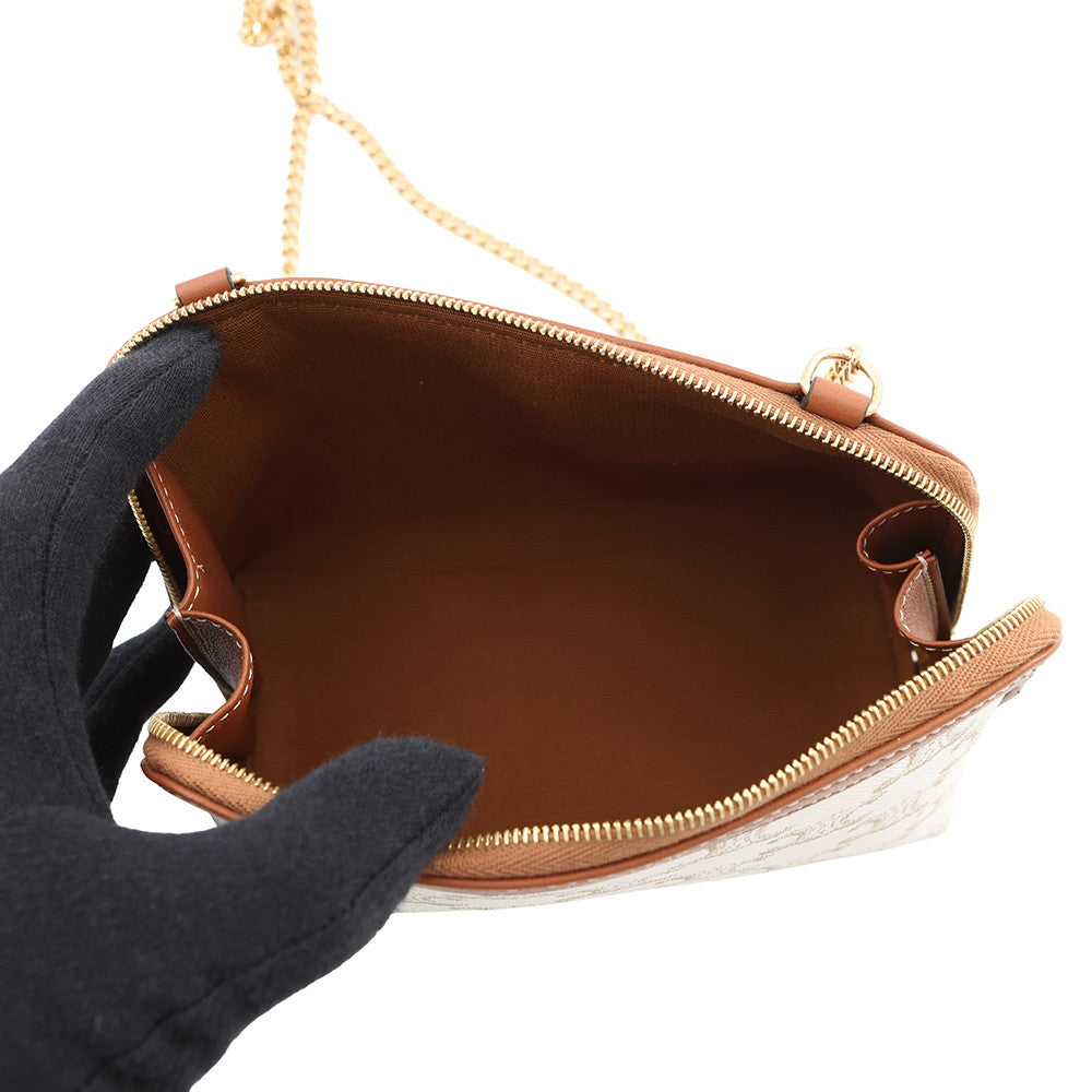CELINE Triomphe ChainShoulder Bag White/Tan10E382CBX.01TA PVC Leather