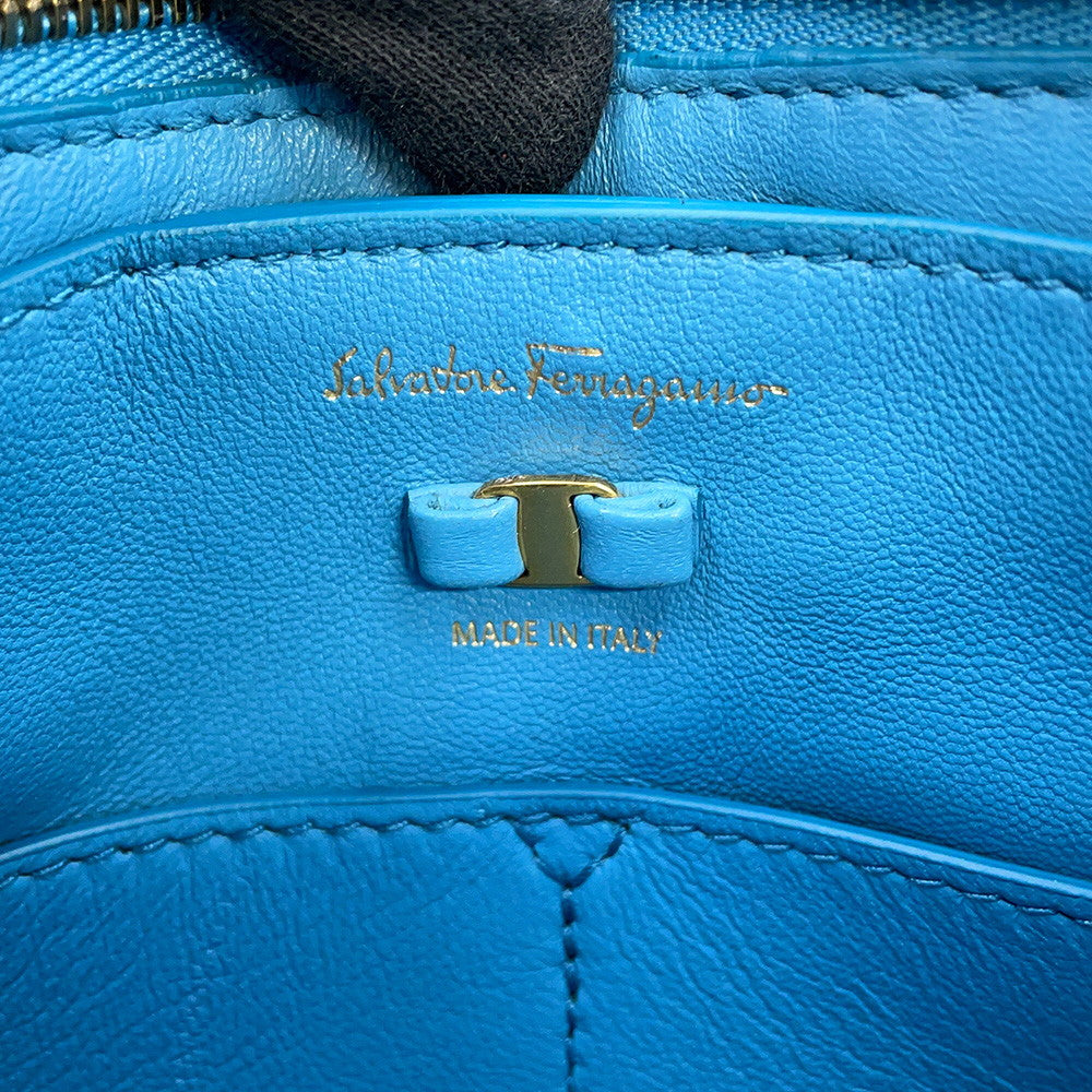 Ferragamo VIVA BOW Vara Ribbon Chainshoulder Bag Light Blue21I446 Leather
