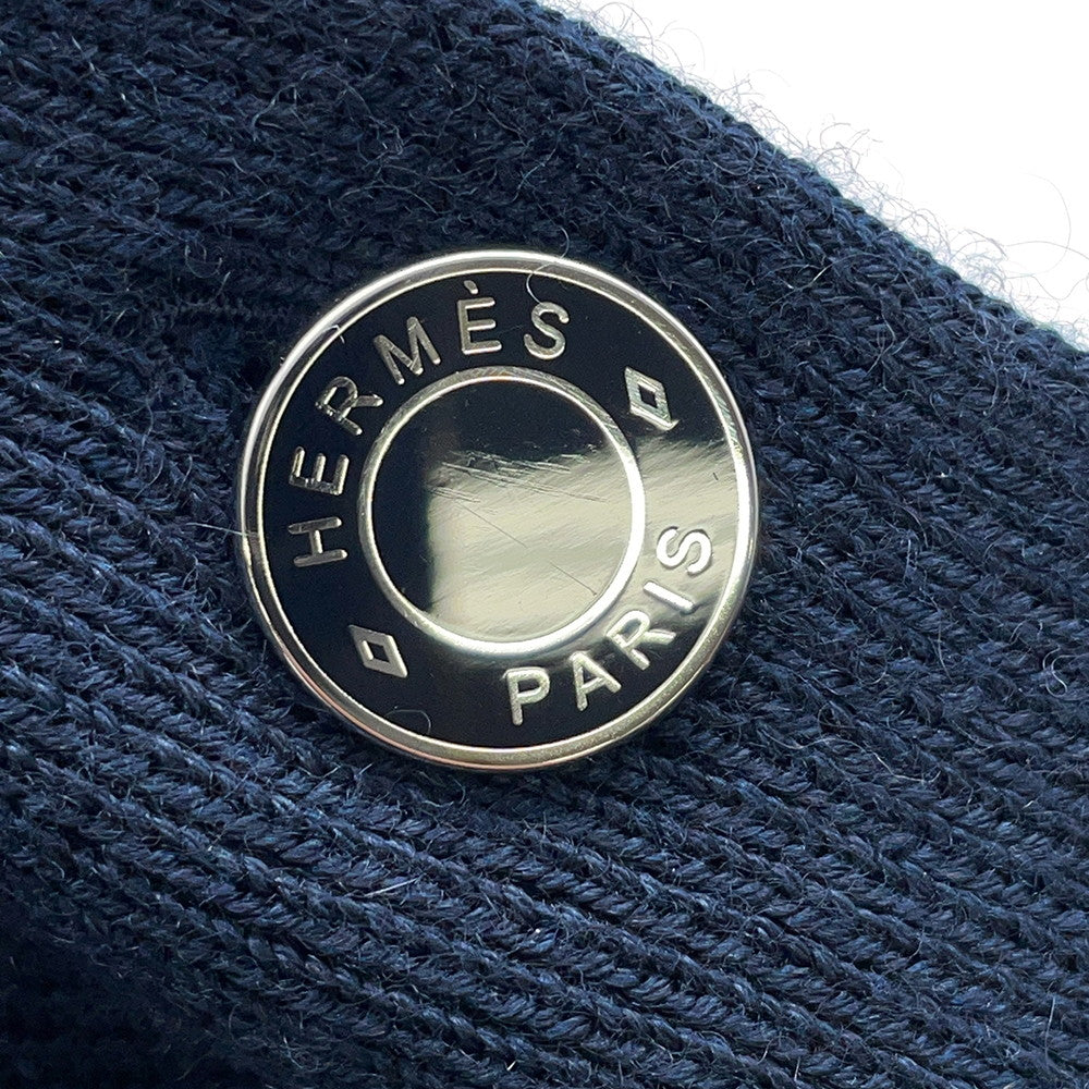 HERMES Cardigan HARNAIS DE COUR Size 40 Gray/Navy Cashmere50% Silk50%