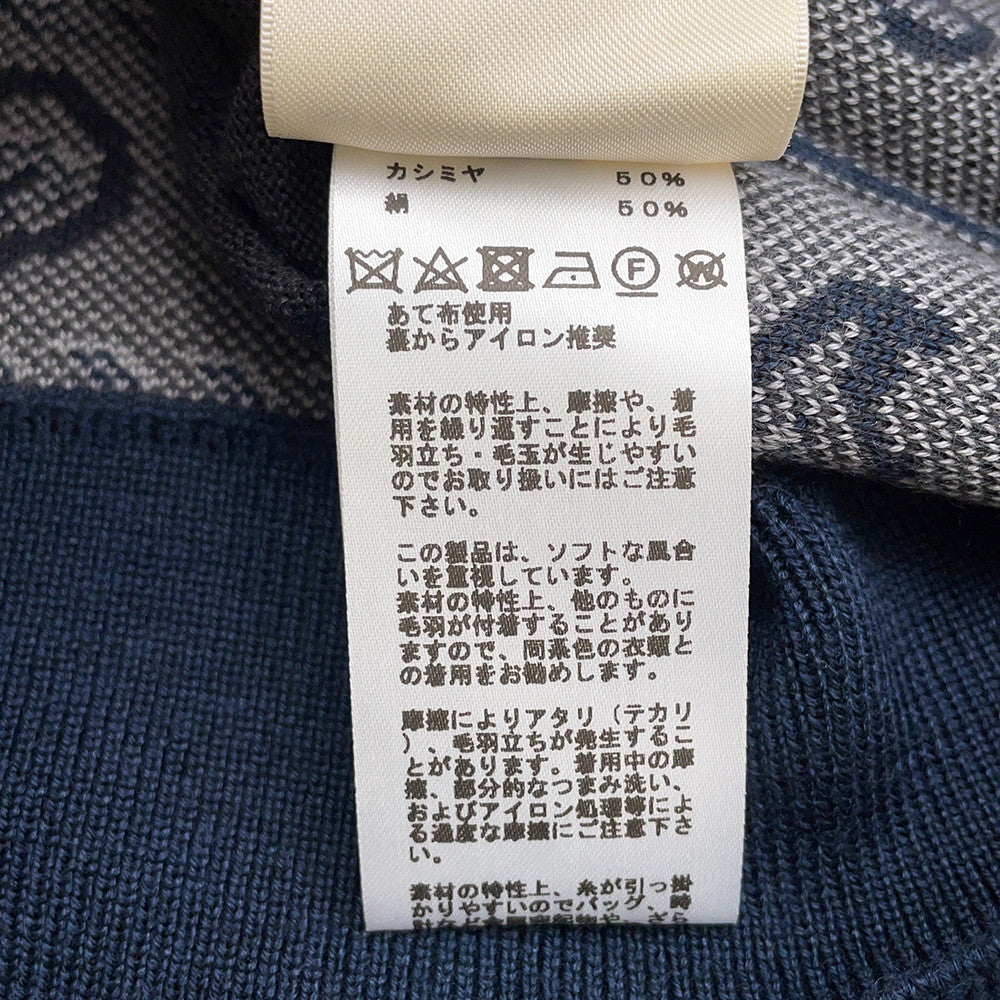 HERMES Cardigan HARNAIS DE COUR Size 40 Gray/Navy Cashmere50% Silk50%