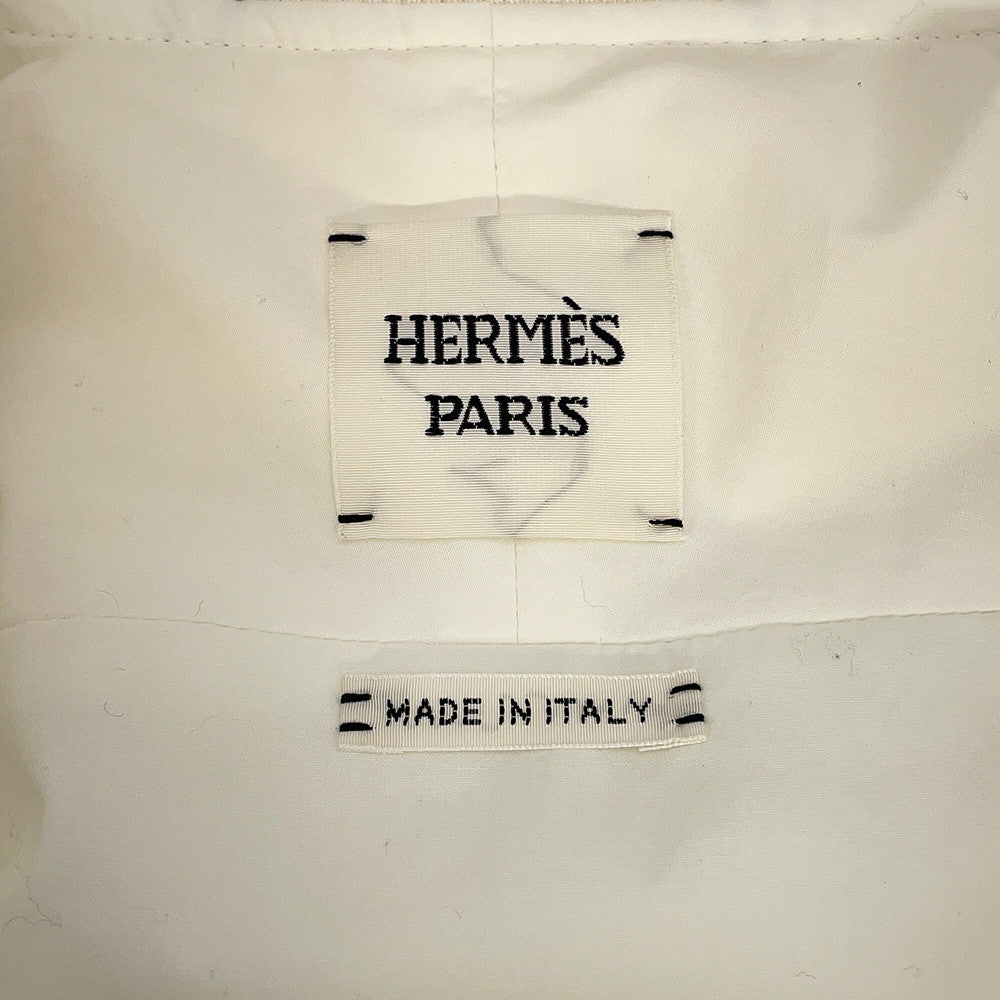 HERMES Cliquetis Bomber Jacket Size 38 Ivory Cotton100% Leather Nylon