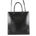 PRADA Triangle Logo Tote Bag Black1BA332 Leather