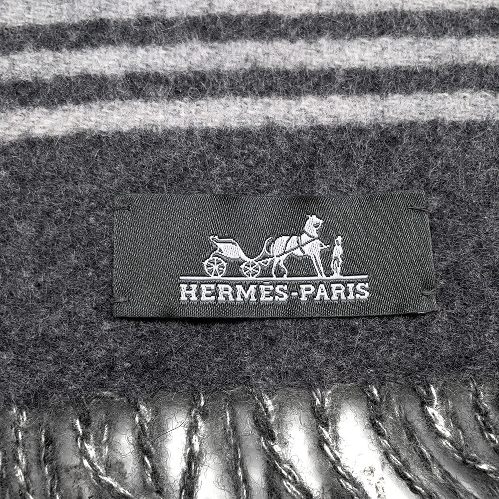 HERMES Scarf《Sangle a Boucle》 Antogracito/Gris Clair Cashmere100%