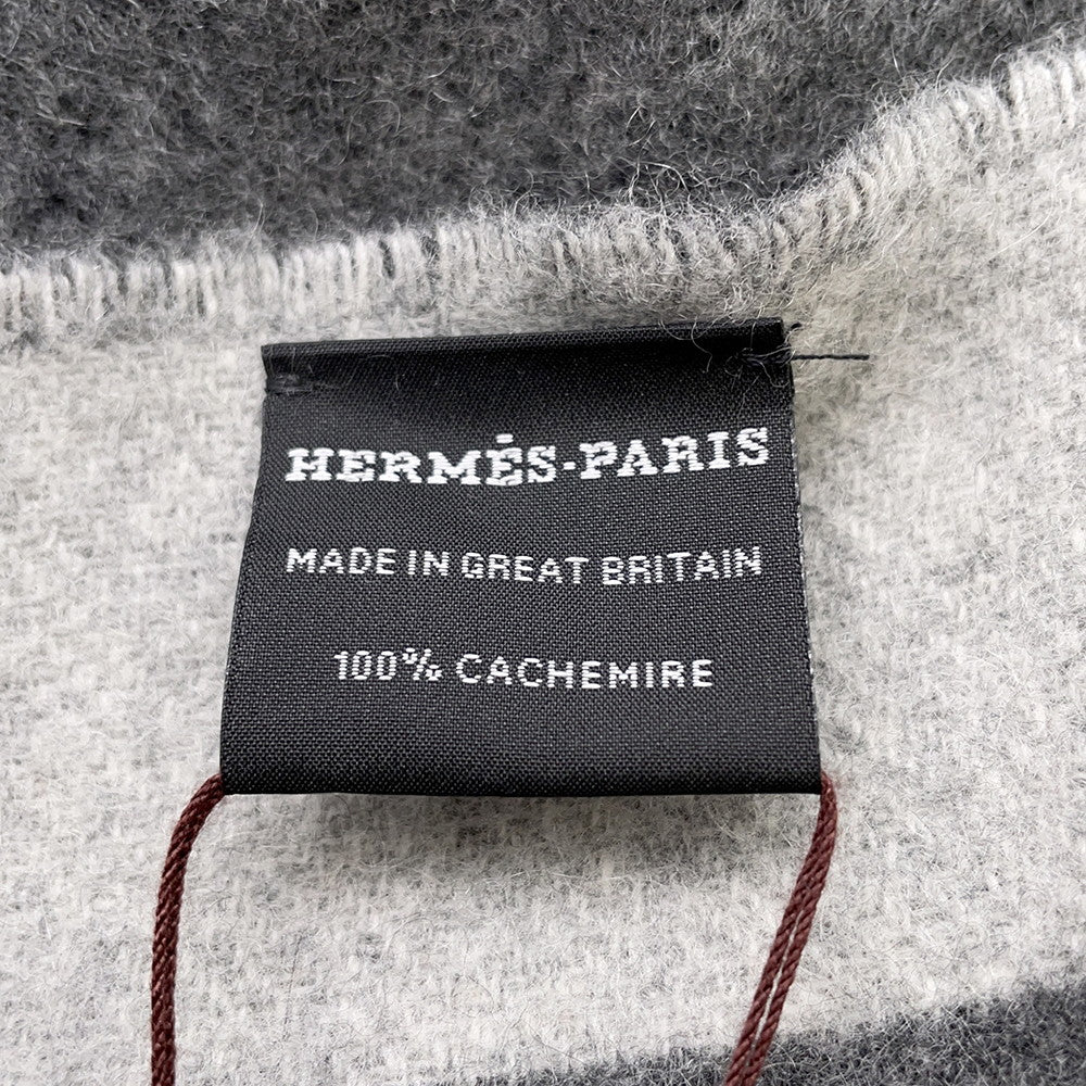 HERMES Scarf《Sangle a Boucle》 Antogracito/Gris Clair Cashmere100%