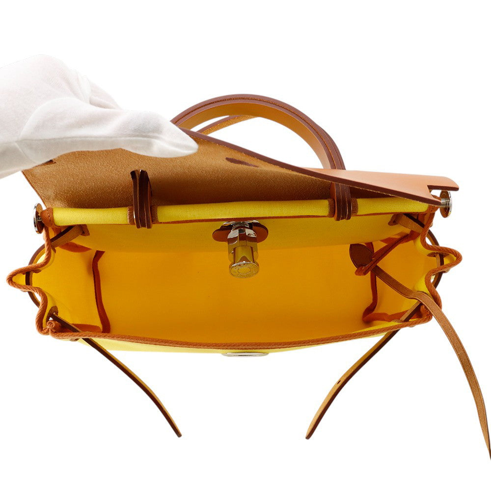 HERMES Herbag Zip Le Tournet Citron/Natural Toile Officier Vache Hunter Leather Size PM