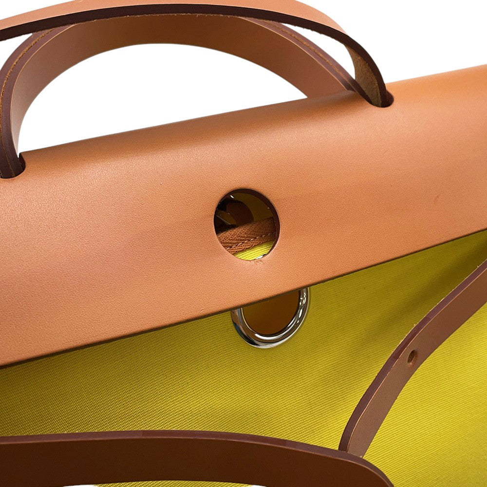 HERMES Herbag Zip Le Tournet Citron/Natural Toile Officier Vache Hunter Leather Size PM