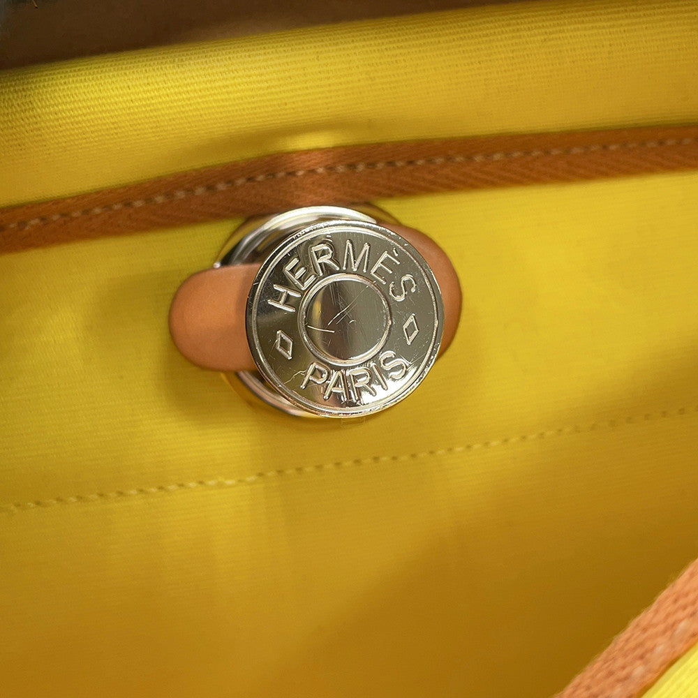 HERMES Herbag Zip Le Tournet Citron/Natural Toile Officier Vache Hunter Leather Size PM