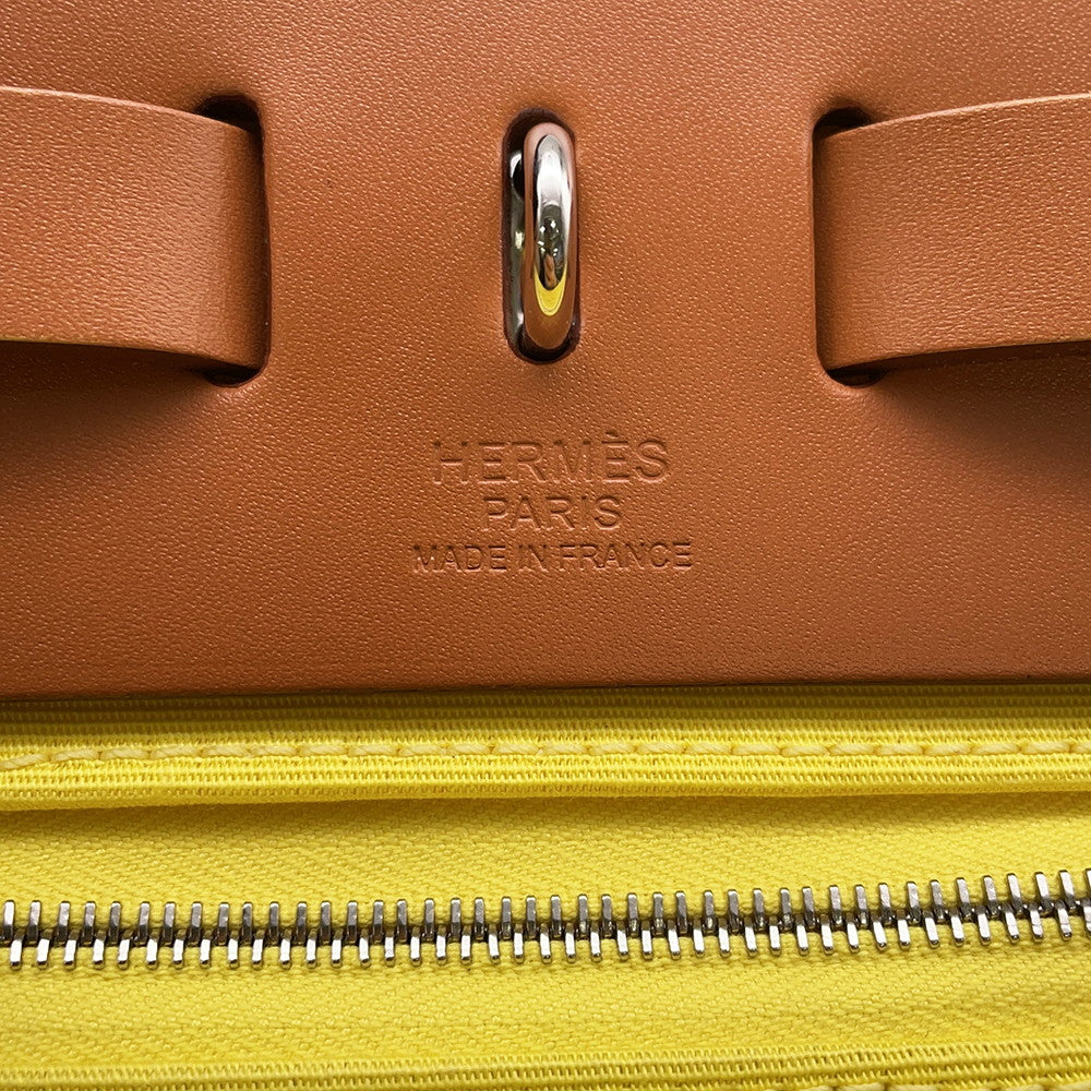 HERMES Herbag Zip Le Tournet Citron/Natural Toile Officier Vache Hunter Leather Size PM