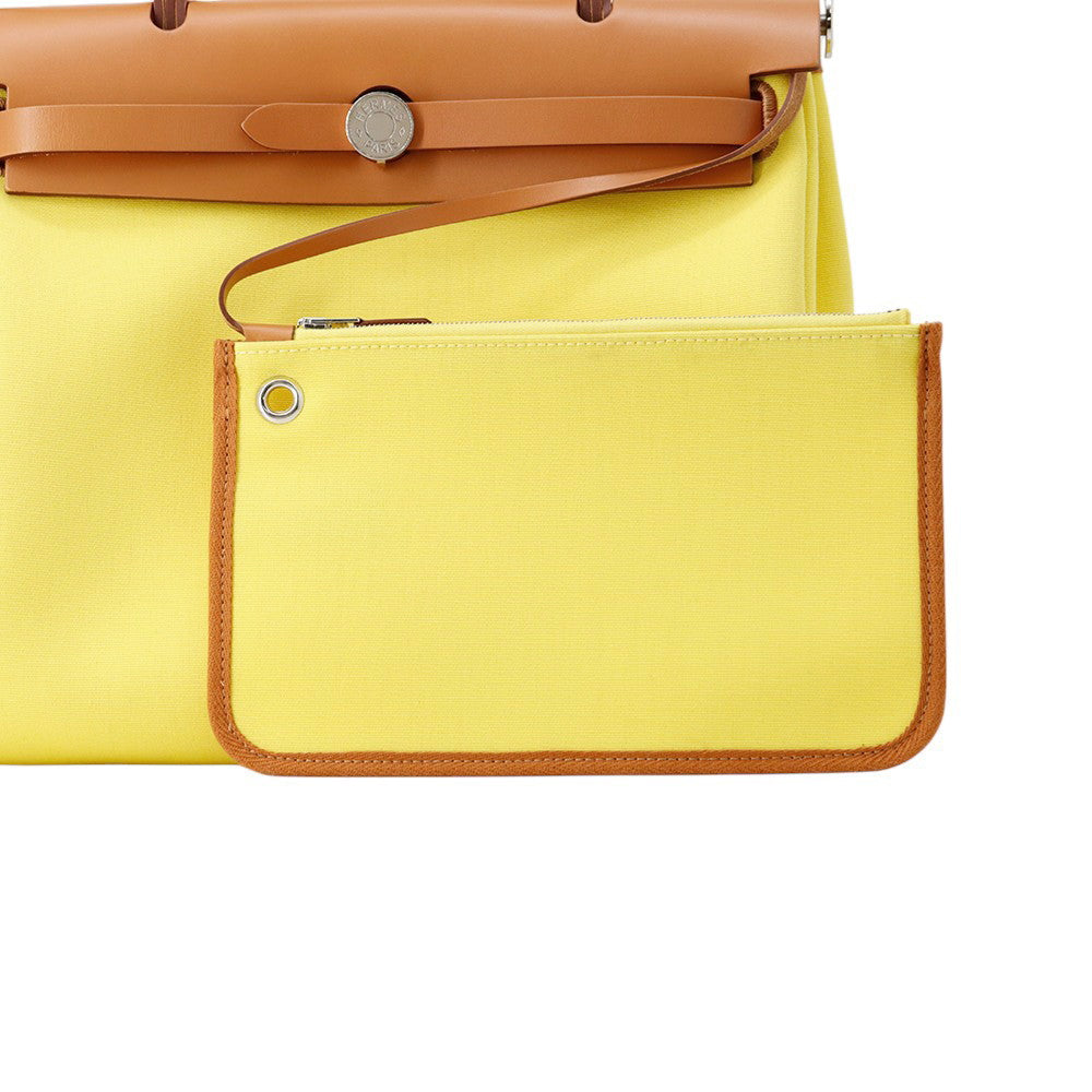 HERMES Herbag Zip Le Tournet Citron/Natural Toile Officier Vache Hunter Leather Size PM