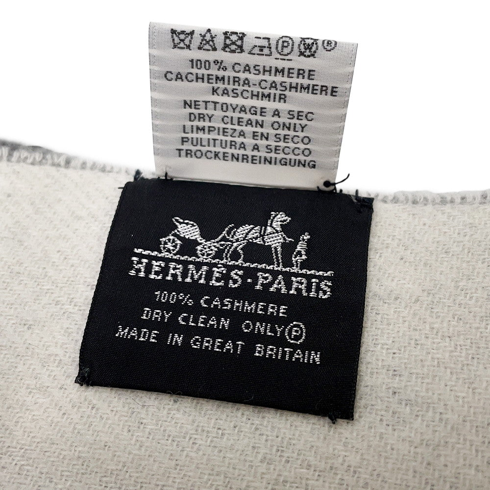 HERMES Double face scarf Gris Flannel / Ivory Coast Cashmere 100%