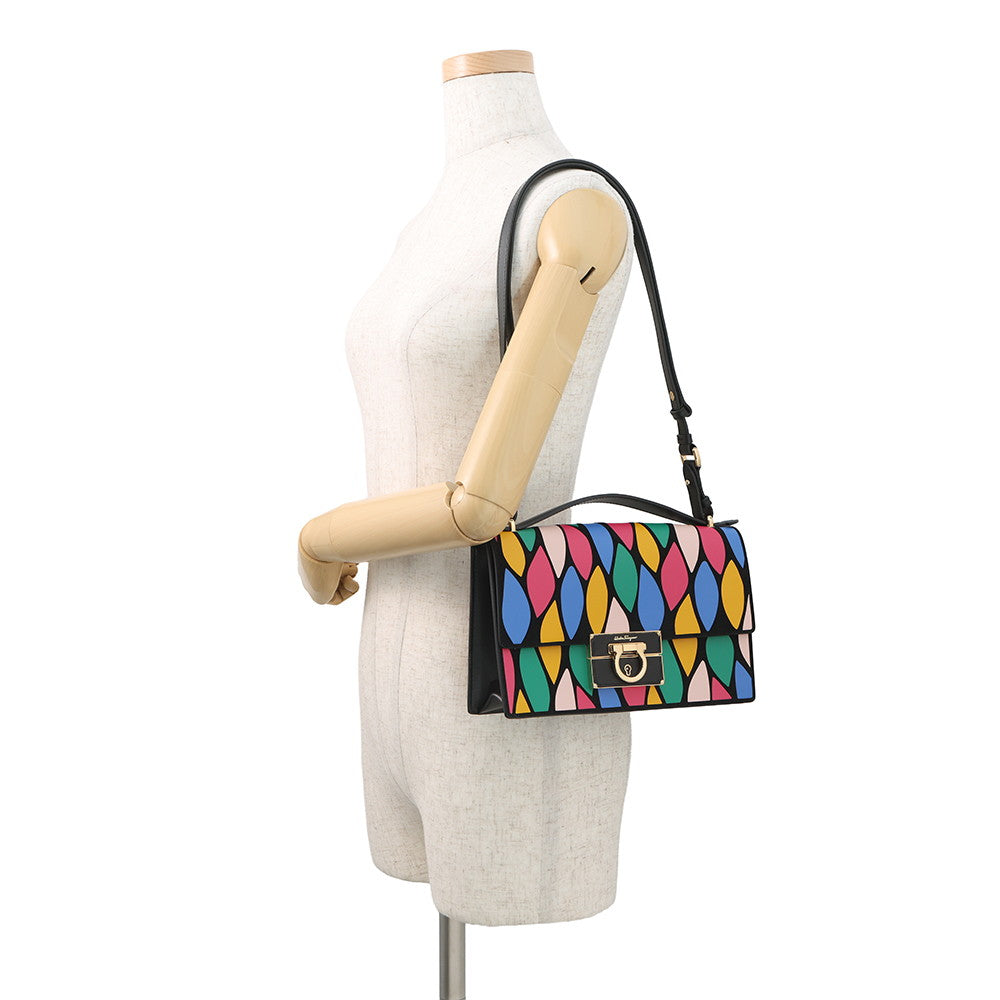 Ferragamo Gancini 2WAY Shoulder Bag Black/Multicolor21G008 Leather