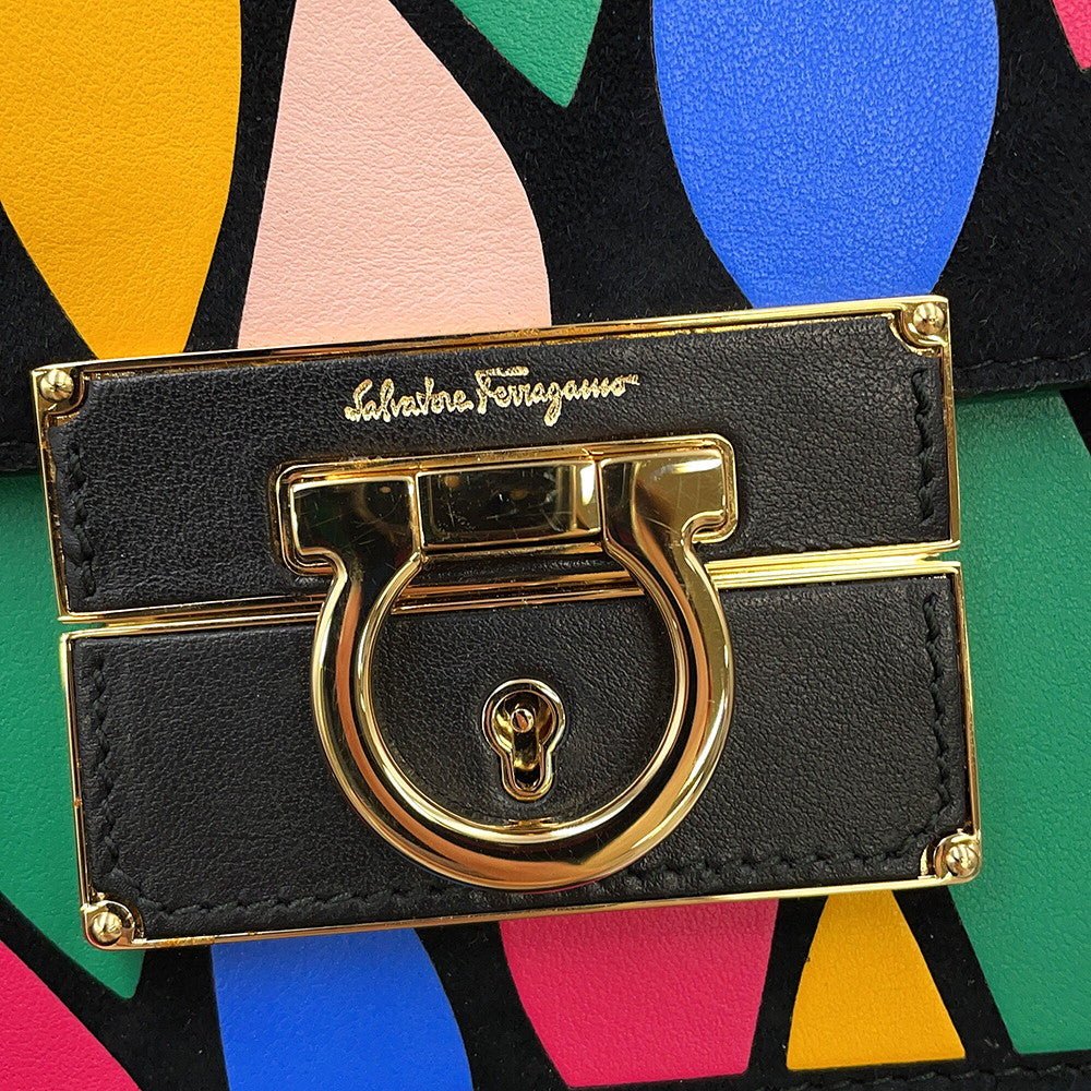 Ferragamo Gancini 2WAY Shoulder Bag Black/Multicolor21G008 Leather
