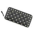 Valentino Garavani Lock Studded Round Zip Long Wallet Black Leather
