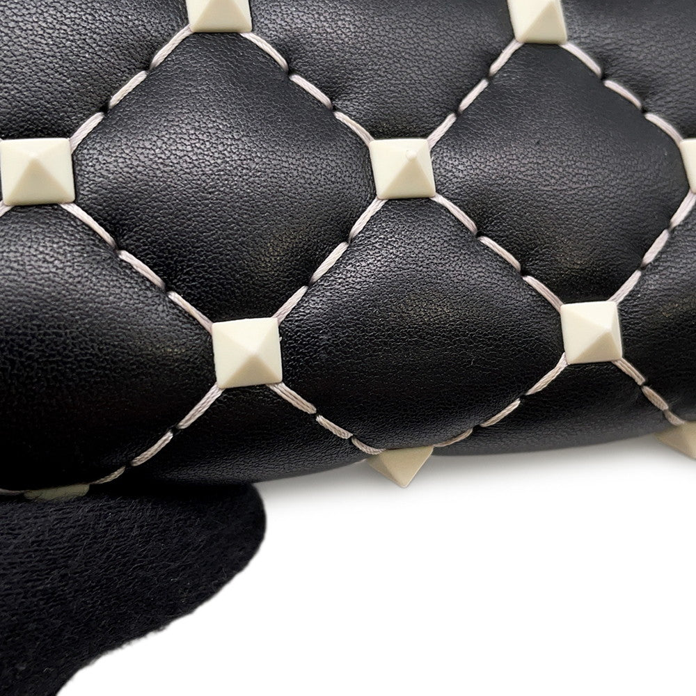 Valentino Garavani Lock Studded Round Zip Long Wallet Black Leather