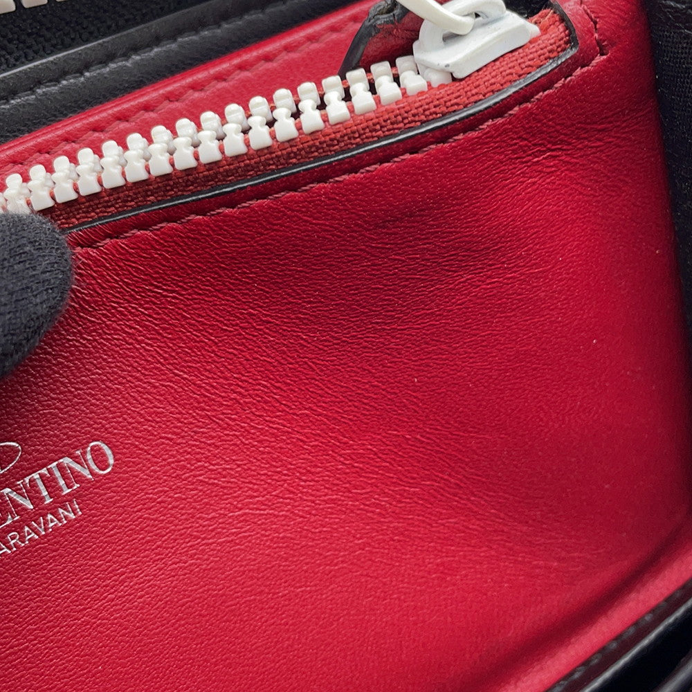 Valentino Garavani Lock Studded Round Zip Long Wallet Black Leather