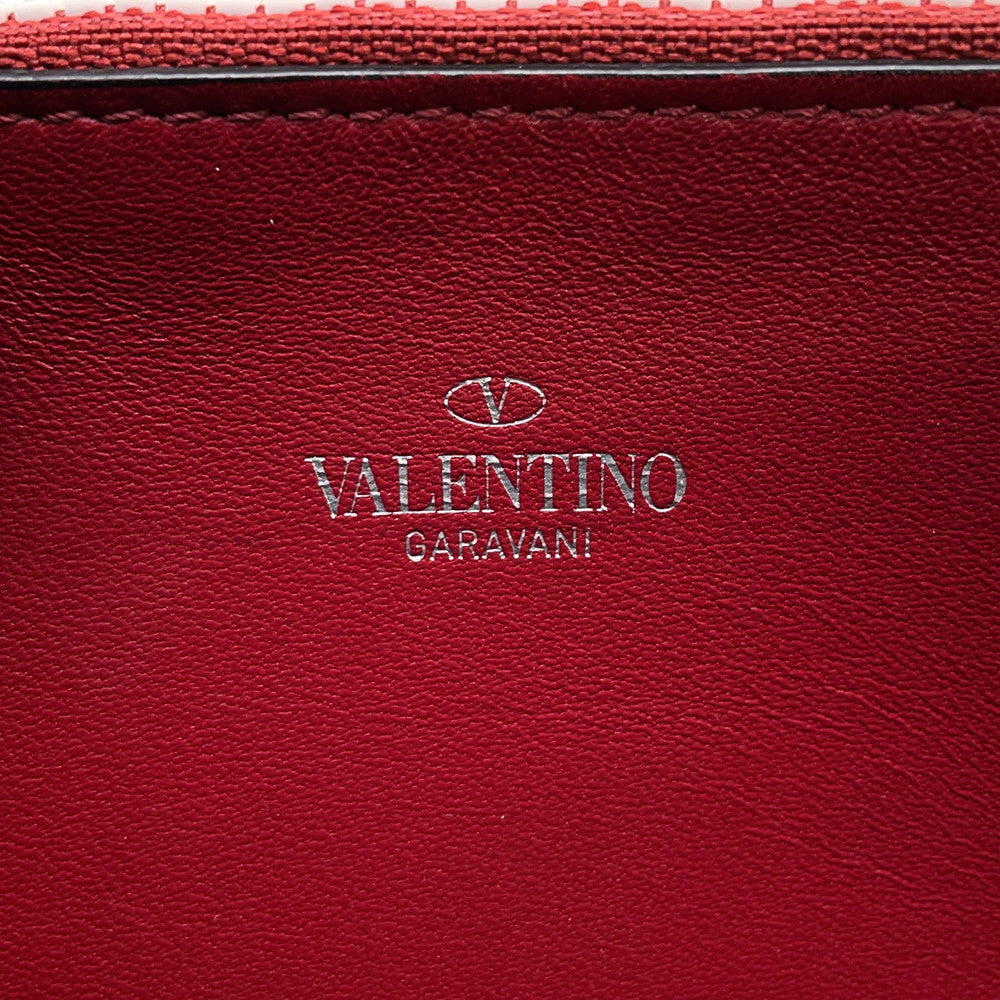 Valentino Garavani Lock Studded Round Zip Long Wallet Black Leather