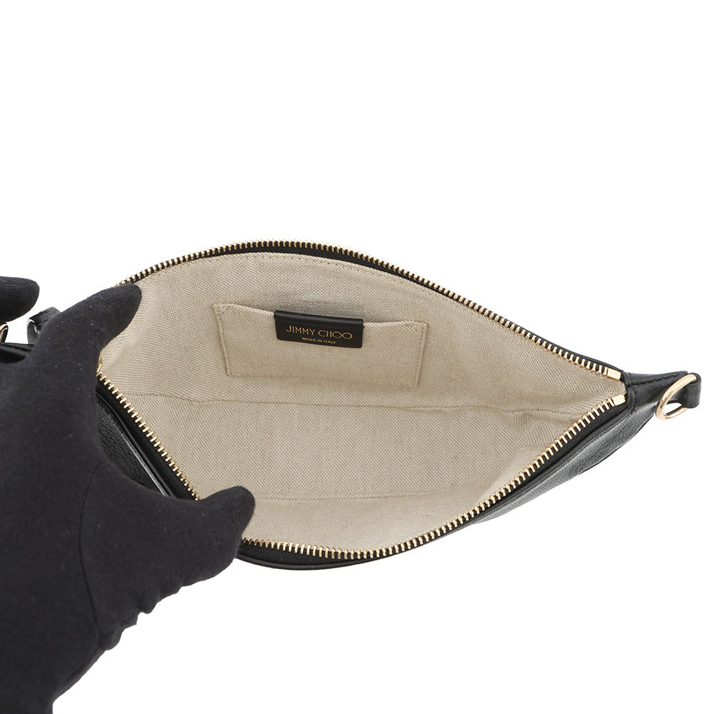 JIMMY CHOO Logo ChainShoulder Bag Black Leather