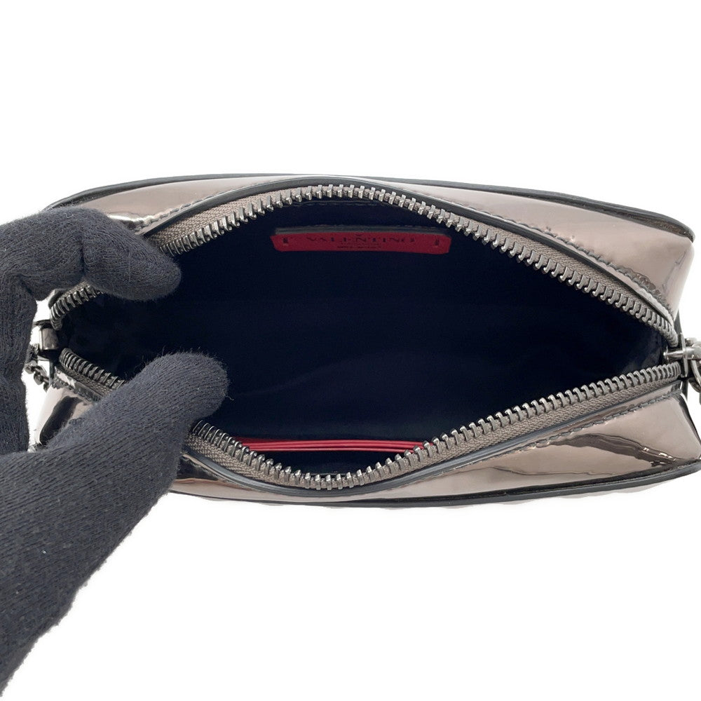 Valentino Garavani Rock Studded Embossed ChainShoulder Bag GunMetalicQW0P0R59IIZ Patent Leather