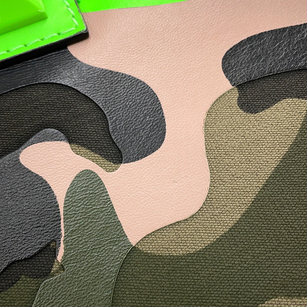 Valentino Garavani Glam Rock Camouflage Chainshoulder Bag Neon Green/Khaki Canvas Leather