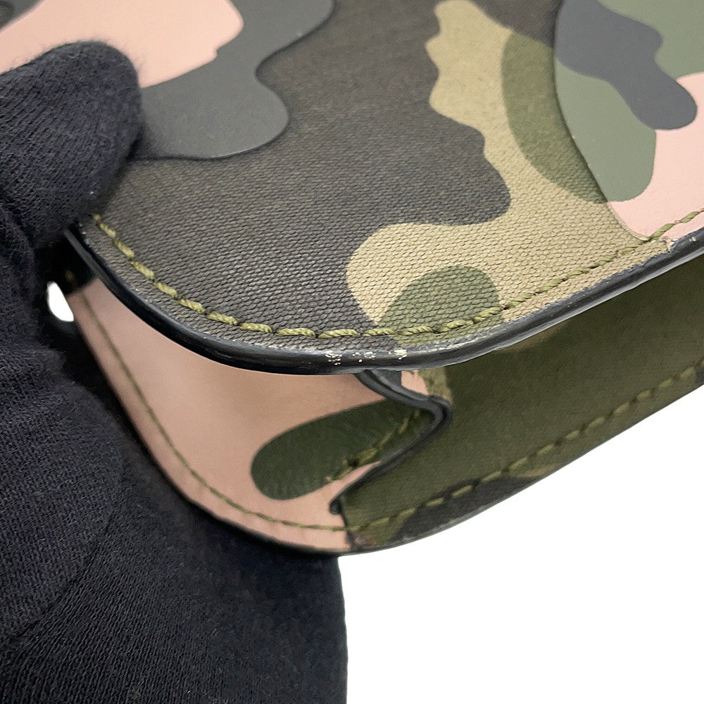 Valentino Garavani Glam Rock Camouflage Chainshoulder Bag Neon Green/Khaki Canvas Leather