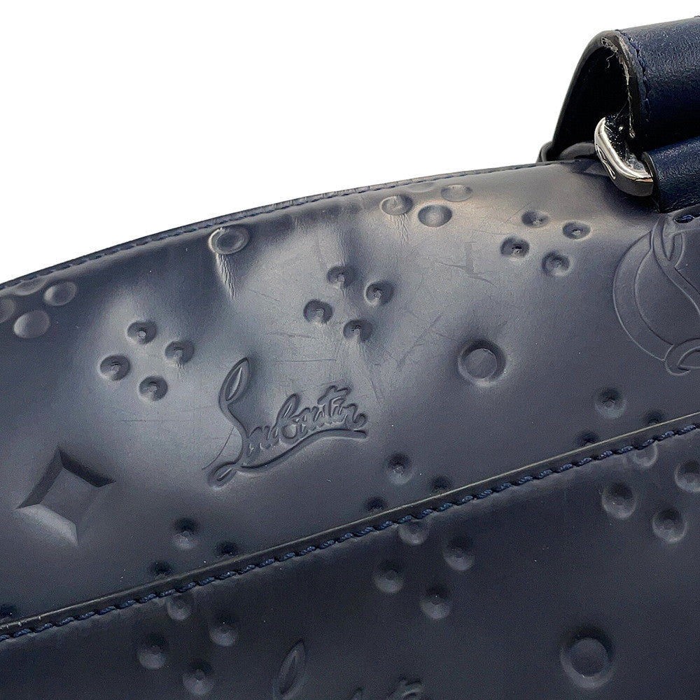 Christian Louboutin Logo Embossed Shoulder Bag Navy PVC Leather