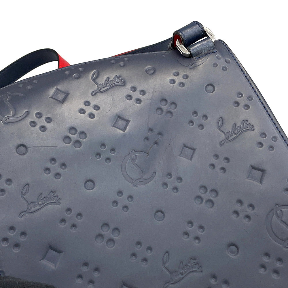 Christian Louboutin Logo Embossed Shoulder Bag Navy PVC Leather